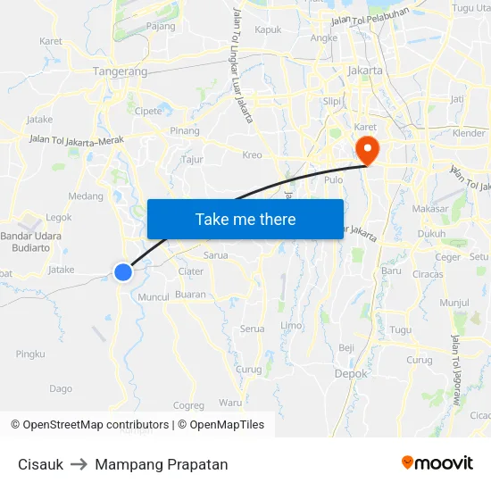 Cisauk to Mampang Prapatan map