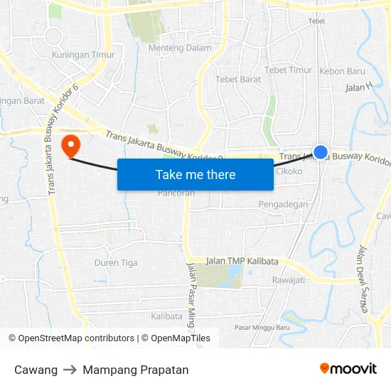 Cawang to Mampang Prapatan map