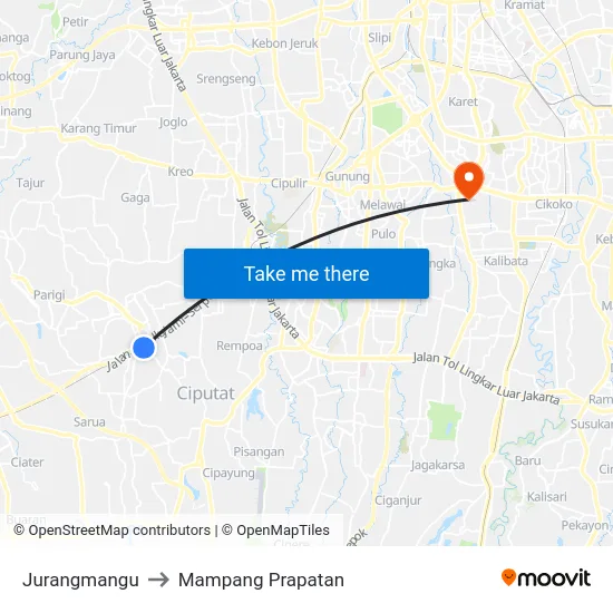 Jurangmangu to Mampang Prapatan map