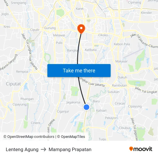Lenteng Agung to Mampang Prapatan map