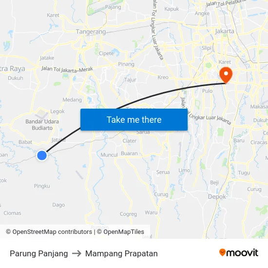 Parung Panjang to Mampang Prapatan map