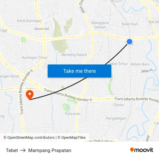 Tebet to Mampang Prapatan map