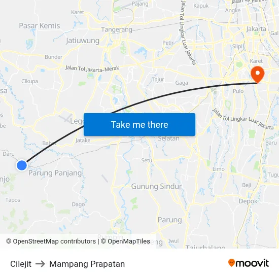 Cilejit to Mampang Prapatan map