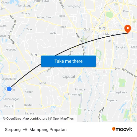 Serpong to Mampang Prapatan map
