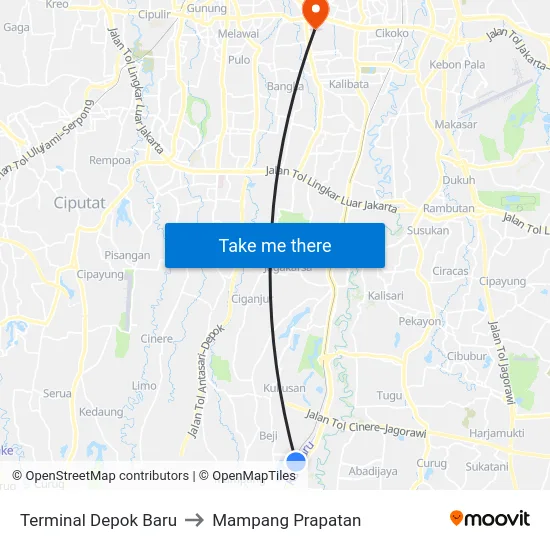 Terminal Depok Baru to Mampang Prapatan map
