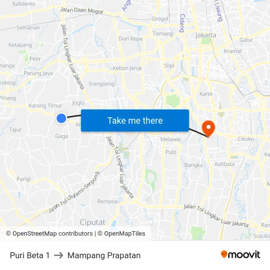 Puri Beta 1 to Mampang Prapatan map