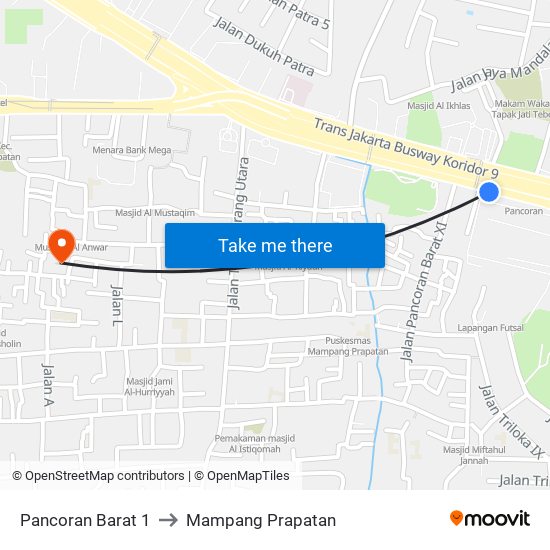 Pancoran Barat 1 to Mampang Prapatan map