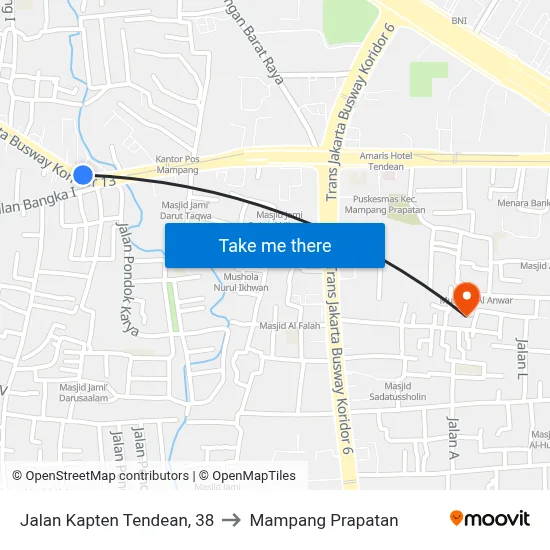 Jalan Kapten Tendean, 38 to Mampang Prapatan map