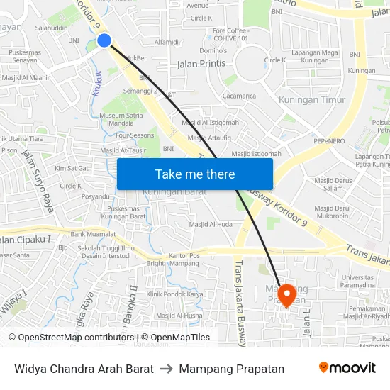 Widya Chandra Arah Barat to Mampang Prapatan map