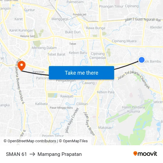 SMAN 61 to Mampang Prapatan map