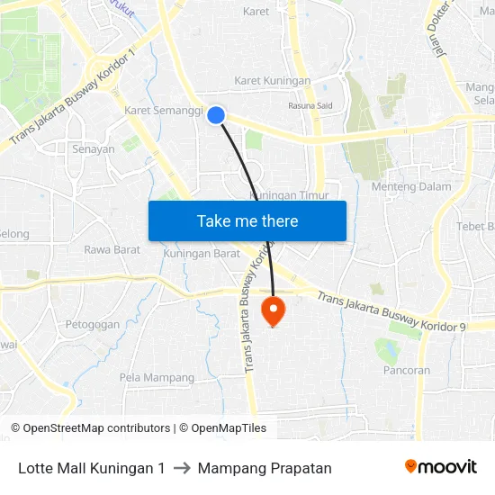 Lotte Mall Kuningan 1 to Mampang Prapatan map