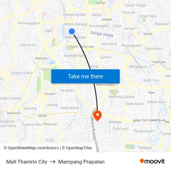 Mall Thamrin City to Mampang Prapatan map