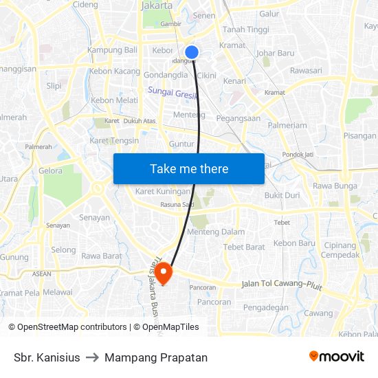 Sbr. Kanisius to Mampang Prapatan map