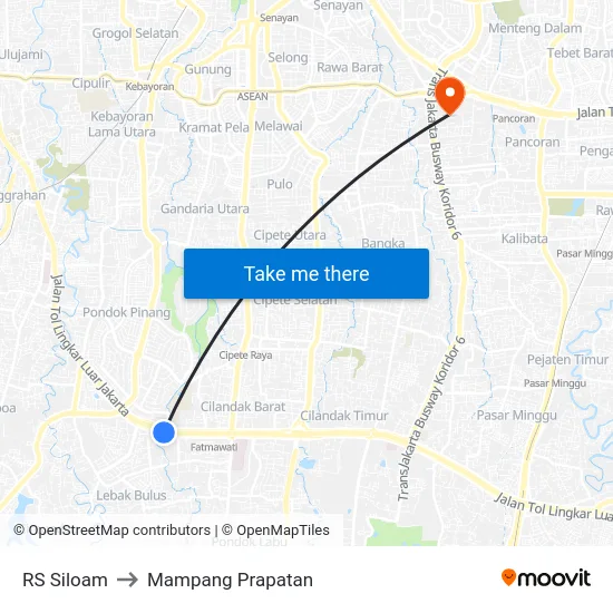 RS Siloam to Mampang Prapatan map
