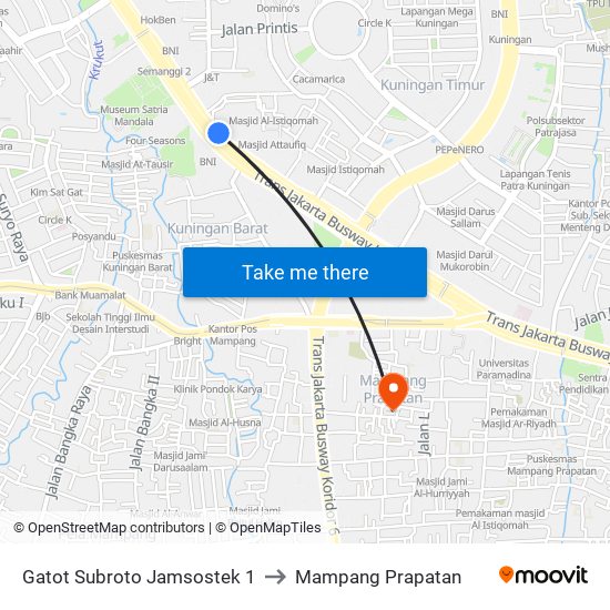 Gatot Subroto Jamsostek 1 to Mampang Prapatan map