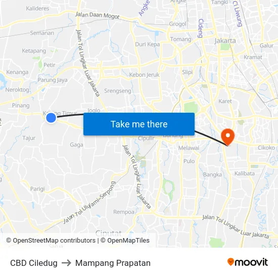 CBD Ciledug to Mampang Prapatan map