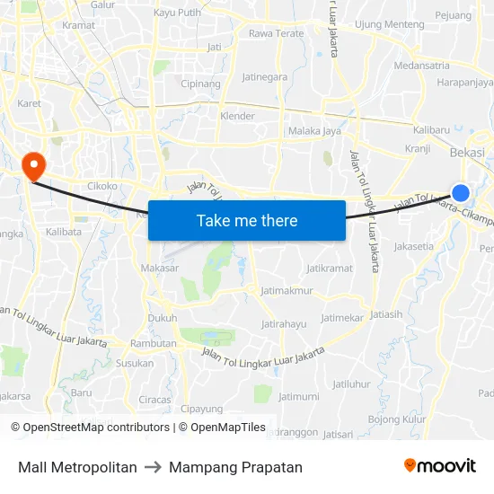 Mall Metropolitan to Mampang Prapatan map
