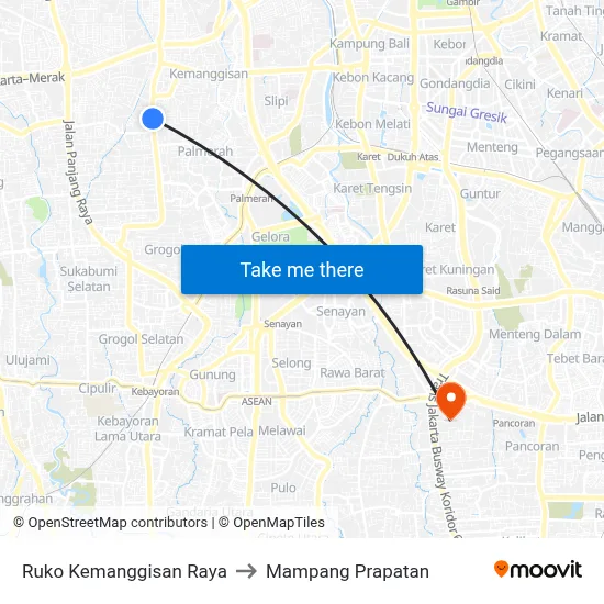Ruko Kemanggisan Raya to Mampang Prapatan map