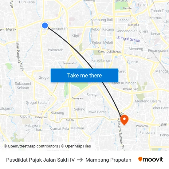 Pusdiklat Pajak Jalan Sakti IV to Mampang Prapatan map
