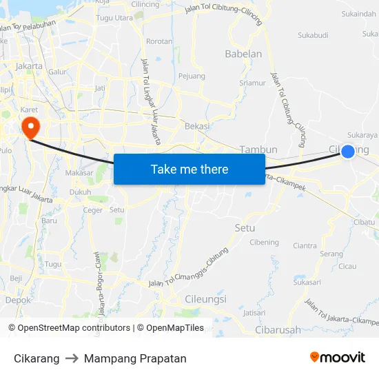 Cikarang to Mampang Prapatan map