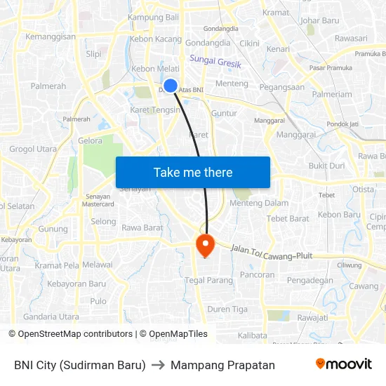 BNI City (Sudirman Baru) to Mampang Prapatan map
