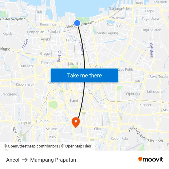 Ancol to Mampang Prapatan map