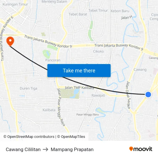 Cawang Cililitan to Mampang Prapatan map