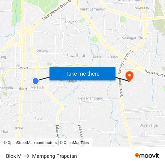 Blok M to Mampang Prapatan map