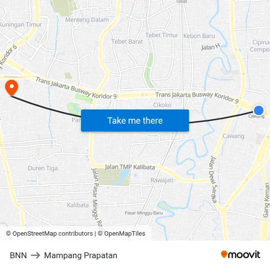 BNN to Mampang Prapatan map