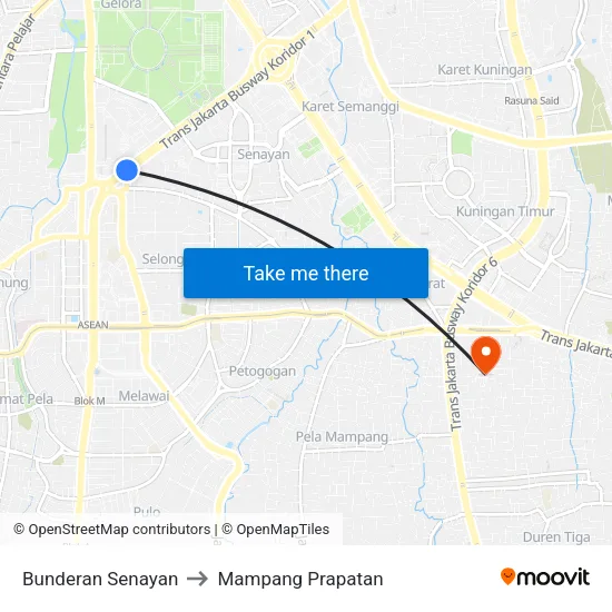 Bunderan Senayan to Mampang Prapatan map