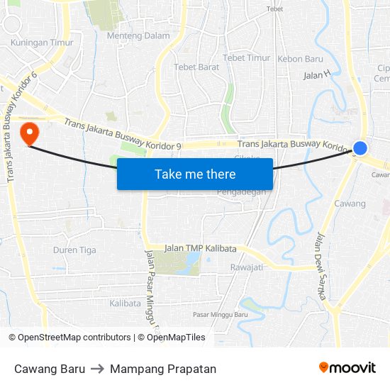 Cawang Baru to Mampang Prapatan map