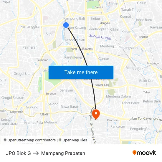 JPO Blok G to Mampang Prapatan map
