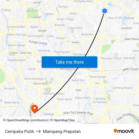 Cempaka Putih to Mampang Prapatan map