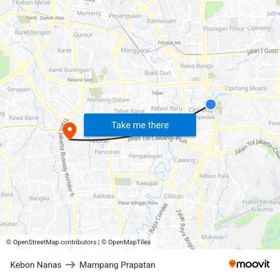 Kebon Nanas to Mampang Prapatan map