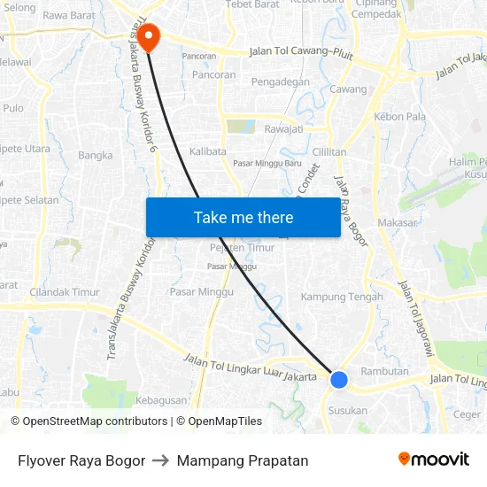 Flyover Raya Bogor to Mampang Prapatan map