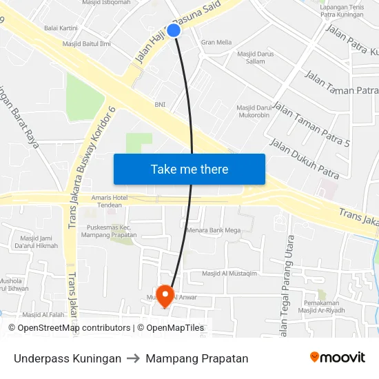 Underpass Kuningan to Mampang Prapatan map