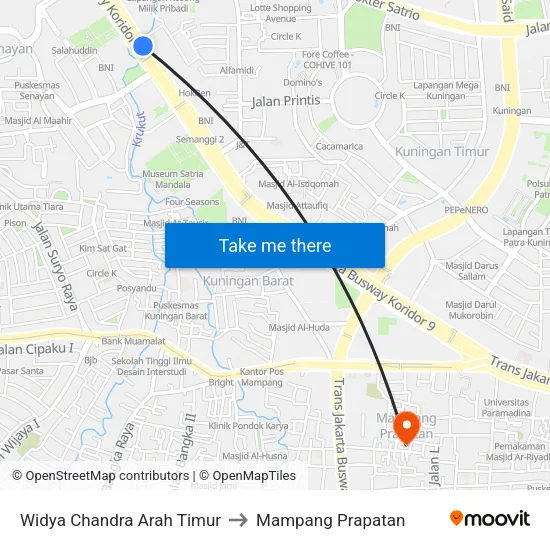 Widya Chandra Arah Timur to Mampang Prapatan map