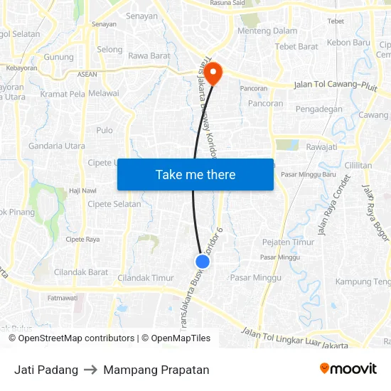 Jati Padang to Mampang Prapatan map