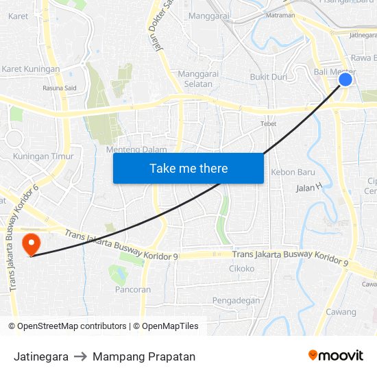 Jatinegara to Mampang Prapatan map