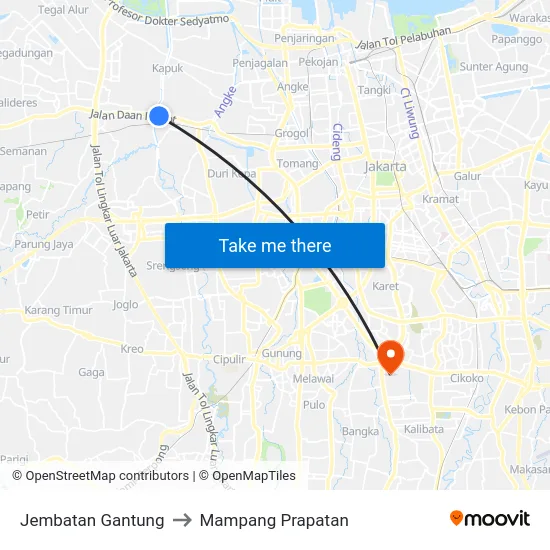 Jembatan Gantung to Mampang Prapatan map