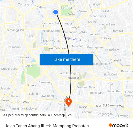 Jalan Tanah Abang III to Mampang Prapatan map