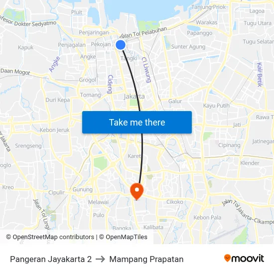 Pangeran Jayakarta 2 to Mampang Prapatan map