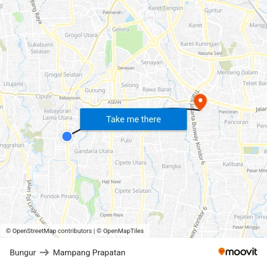 Bungur to Mampang Prapatan map
