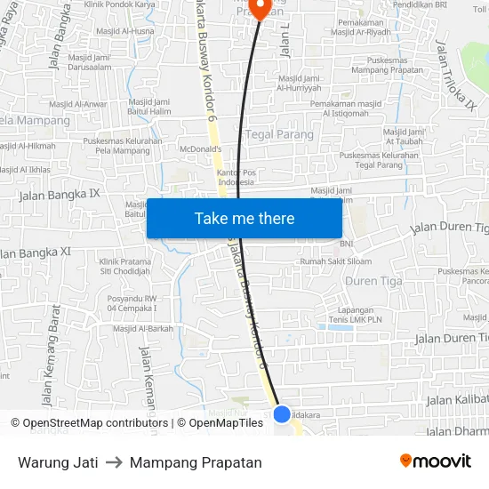 Warung Jati to Mampang Prapatan map