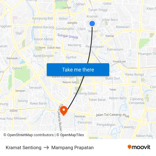 Kramat Sentiong to Mampang Prapatan map