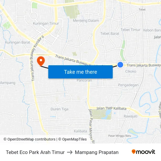 Tebet Eco Park Arah Timur to Mampang Prapatan map