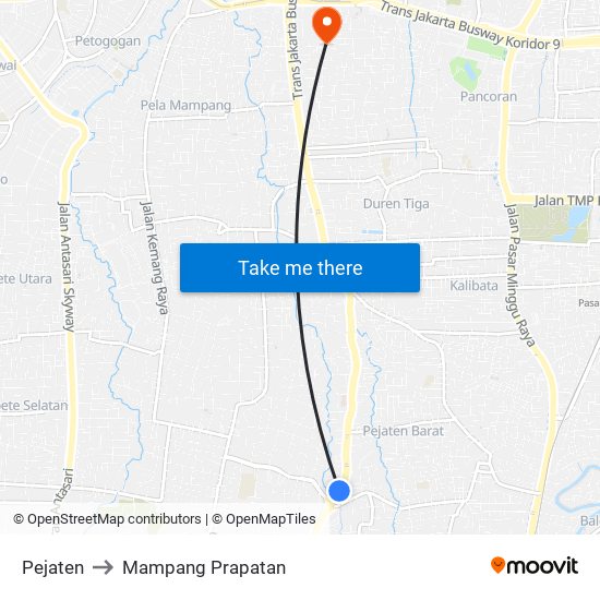 Pejaten to Mampang Prapatan map