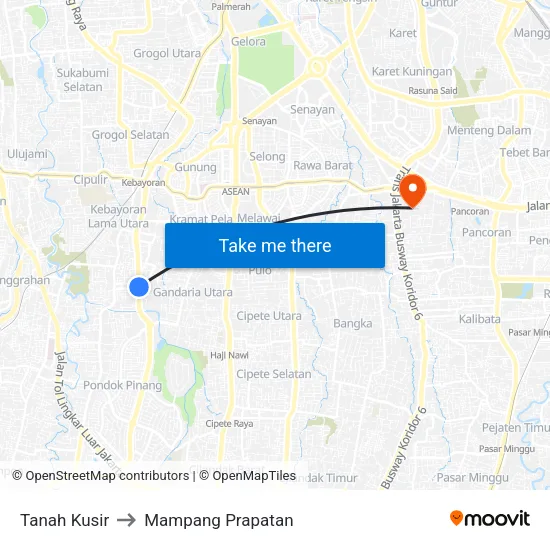 Tanah Kusir to Mampang Prapatan map