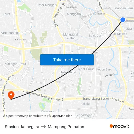 Stasiun Jatinegara to Mampang Prapatan map