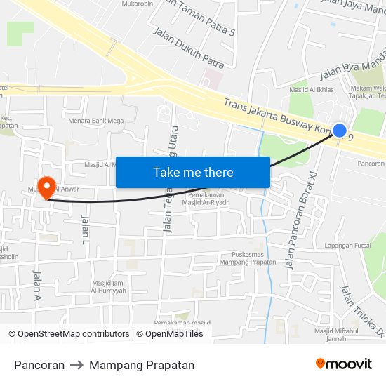 Pancoran to Mampang Prapatan map